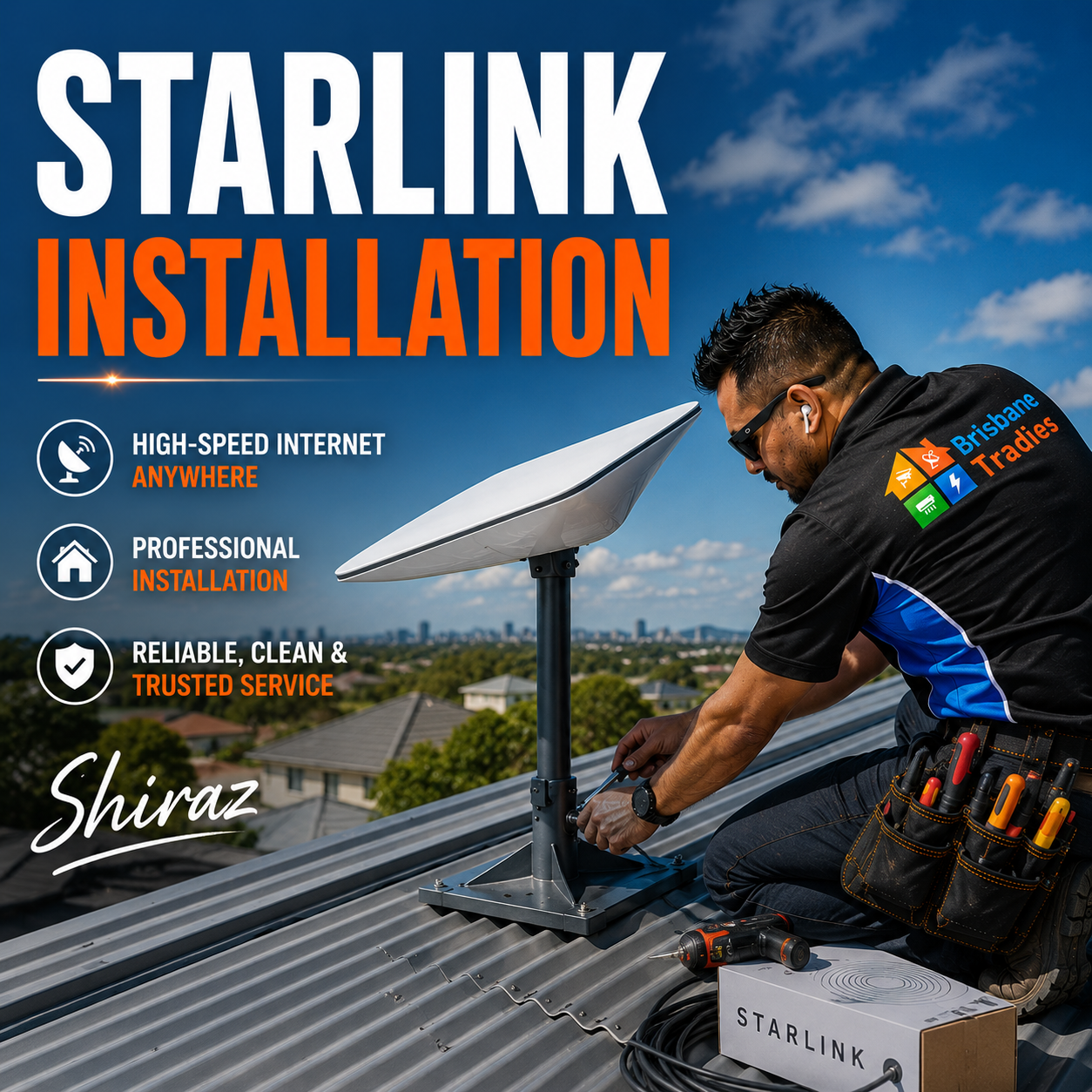 Professional air conditioning installation inside a modern Brisbane home with technician Shiraz installing a split system air conditioner for Brisbane Tradies.